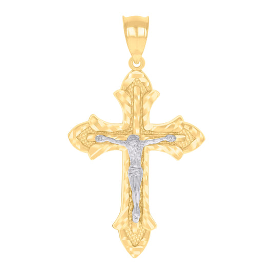 14K Gold Womens Two-Tone Diamond-Cut Cross Crucifix Jesus Ht:58.2Mm Pendant Charm