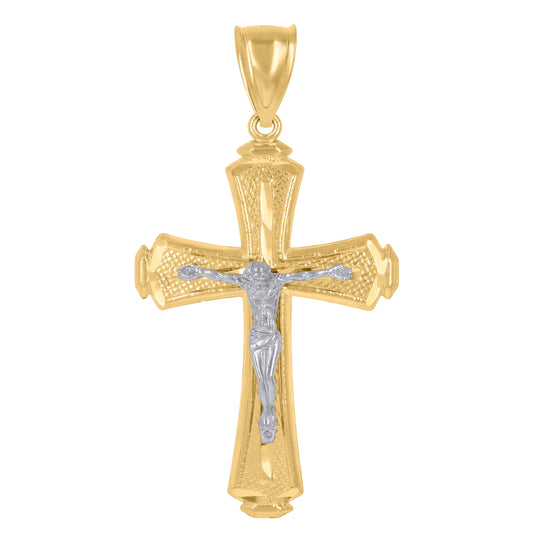 14K Gold Womens Two-Tone Diamond-Cut Cross Crucifix Jesus Ht:55.2Mm Pendant Charm