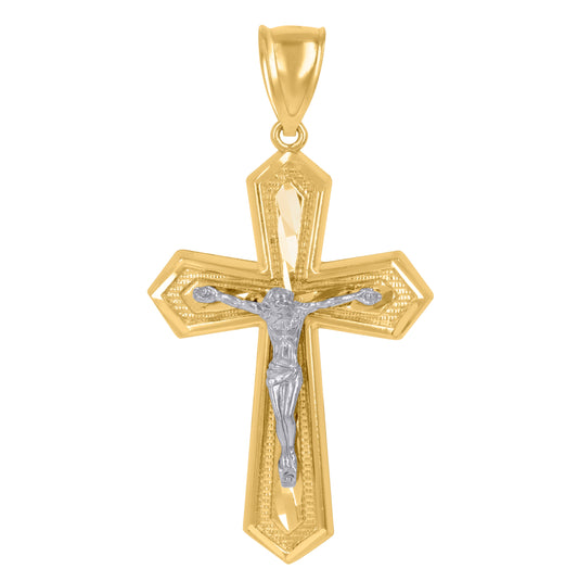 14K Gold Womens Two-Tone Diamond-Cut Cross Crucifix Jesus Ht:55.3Mm Pendant Charm