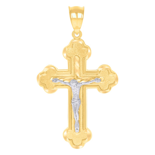 14K Gold Womens Two-Tone Diamond-Cut Cross Crucifix Jesus Ht:54.3Mm Pendant Charm