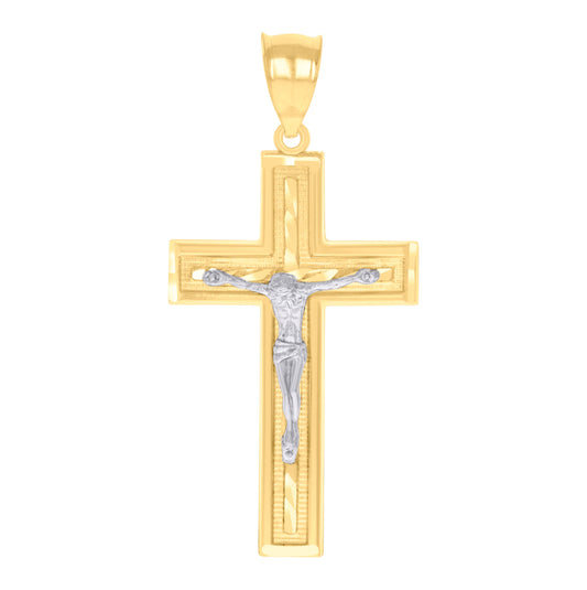14K Gold Womens Two-Tone Diamond-Cut Cross Crucifix Jesus Ht:55.4Mm Pendant Charm
