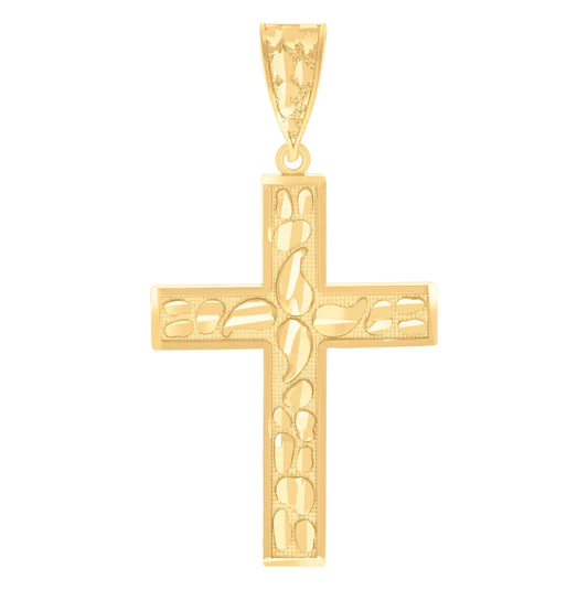 14K Yellow Gold Womens Nugget Cross Ht:52.2Mm Religious Pendant Charm