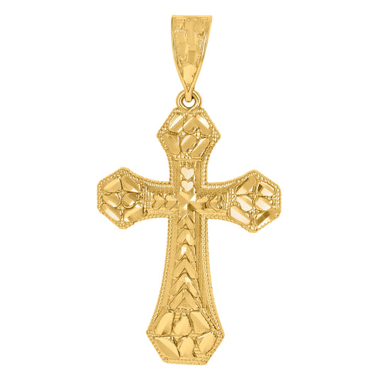 14K Yellow Gold Womens Nugget Cross Ht:56.9Mm Religious Pendant Charm