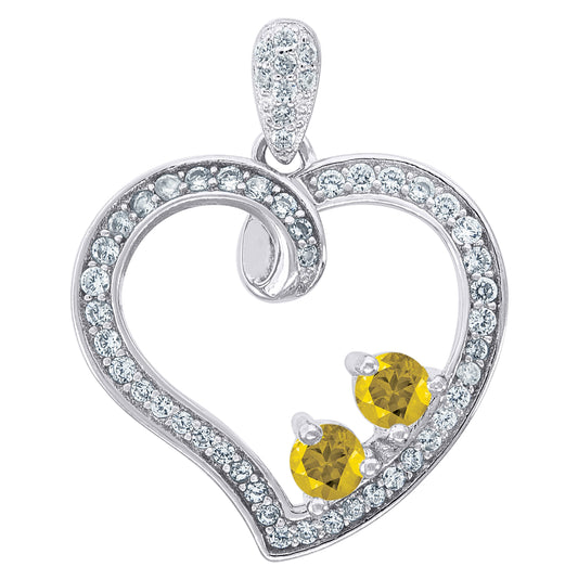 Sterling Silver Womens Yellow White Cubic-Zirconia Heart Charm Pendant