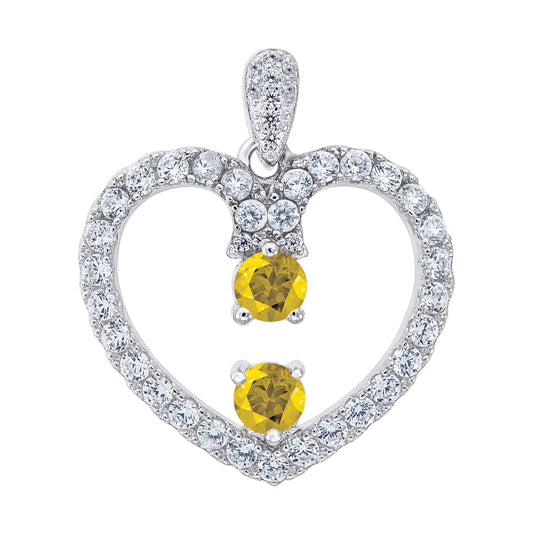 Sterling Silver Womens Yellow White Cubic-Zirconia Heart Charm Pendant
