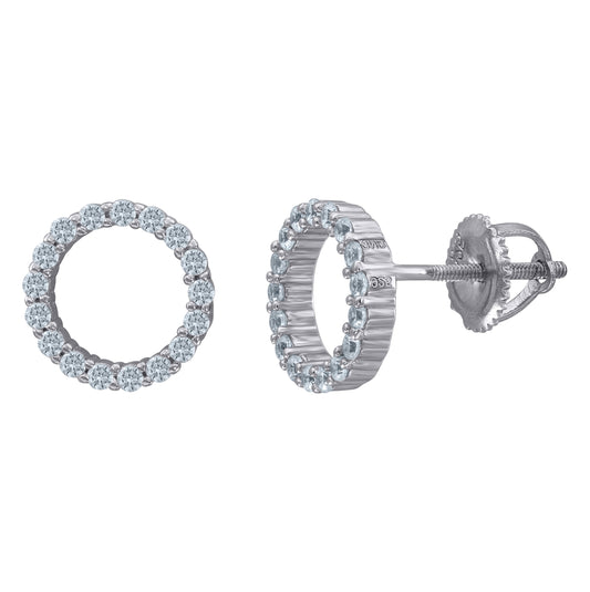 Sterling Silver Women Cubic Zirconia Open Circle Stud Earrings Necklace Bracelet Set