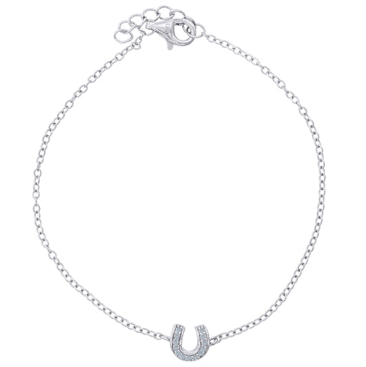 Sterling Silver Womens Cubic Zirconia Rolo Link Horseshoe Necklace