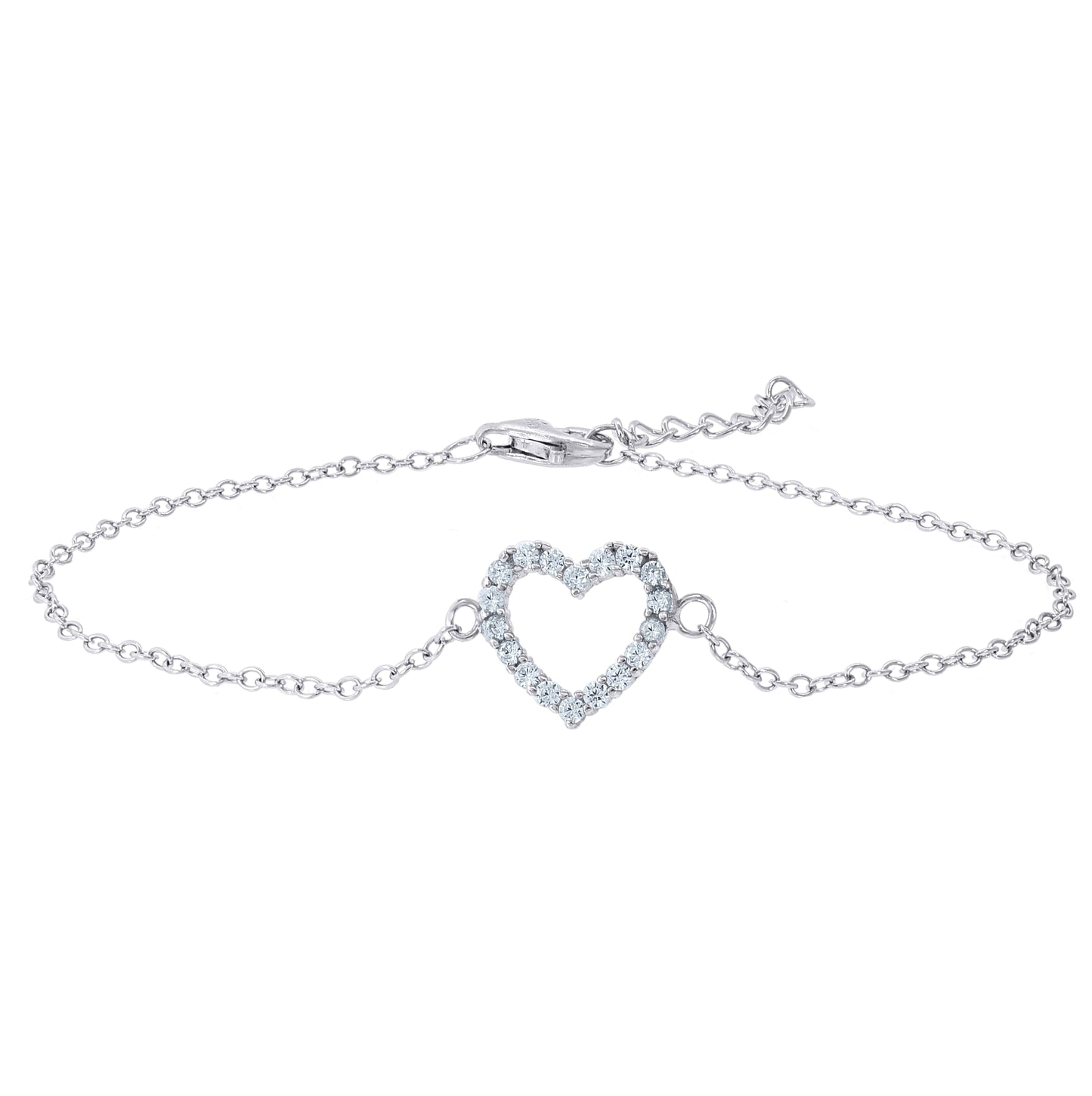 Sterling Silver Women Cubic Zirconia Open Love Heart Stud Earrings Necklace Bracelet Set