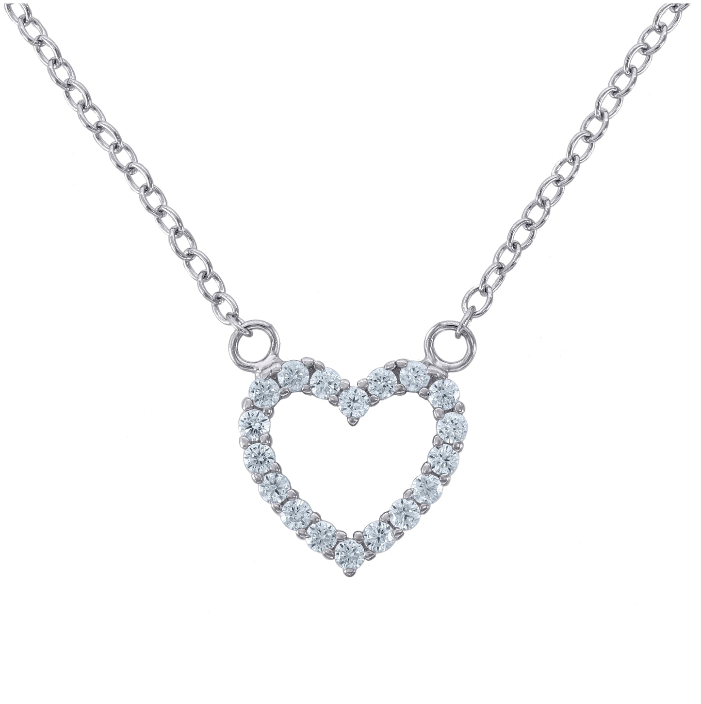 Sterling Silver Women Cubic Zirconia Open Love Heart Stud Earrings Necklace Bracelet Set