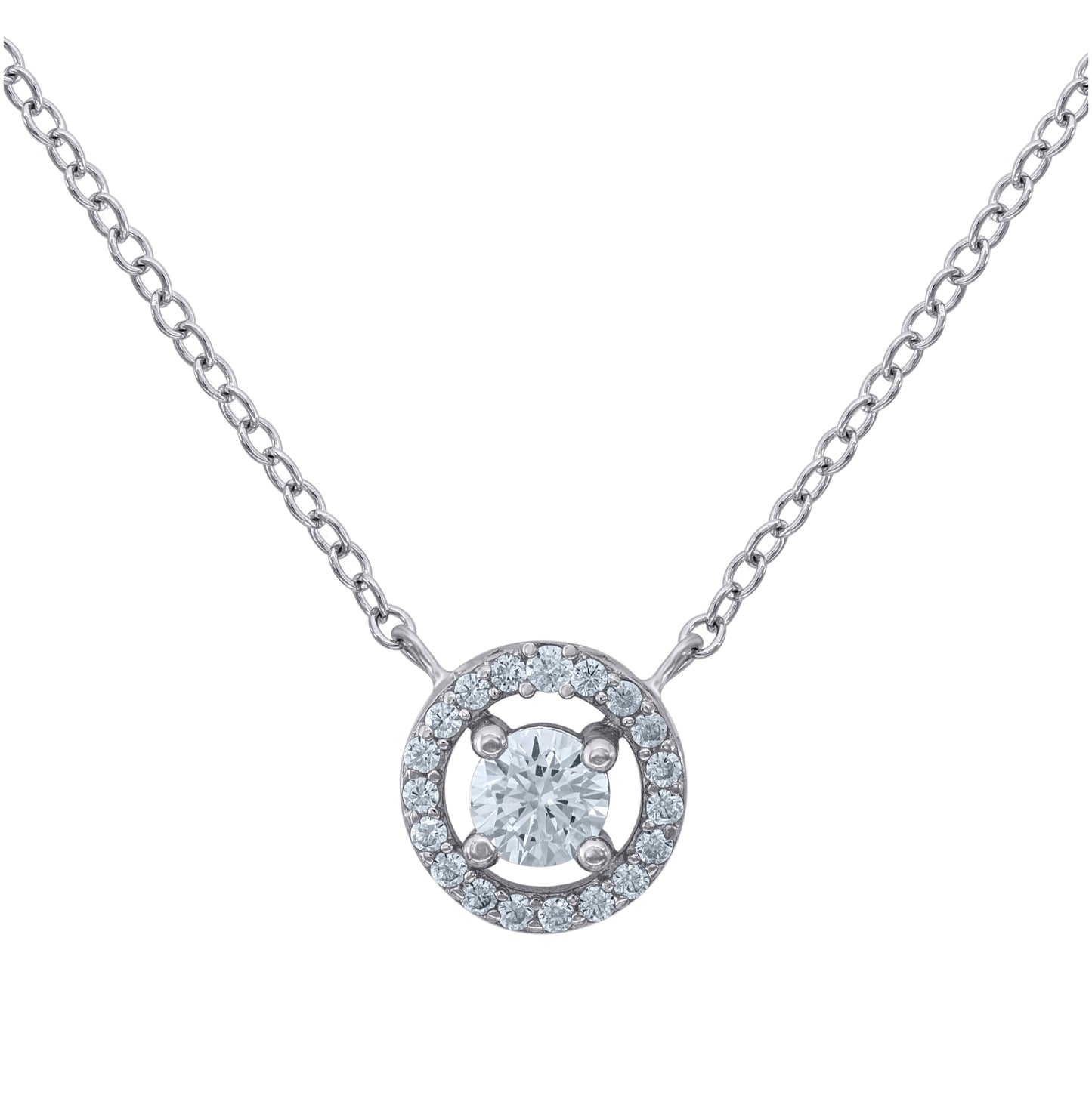 Sterling Silver Women Cubic Zirconia Halo Stud Earrings Necklace Bracelet Set