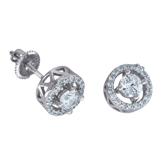 Sterling Silver Women Cubic Zirconia Halo Stud Earrings Necklace Bracelet Set