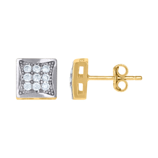 10K Two-Tone Gold Mens Cubic Zirconia Cubic-Zirconia Square Stud Earrings