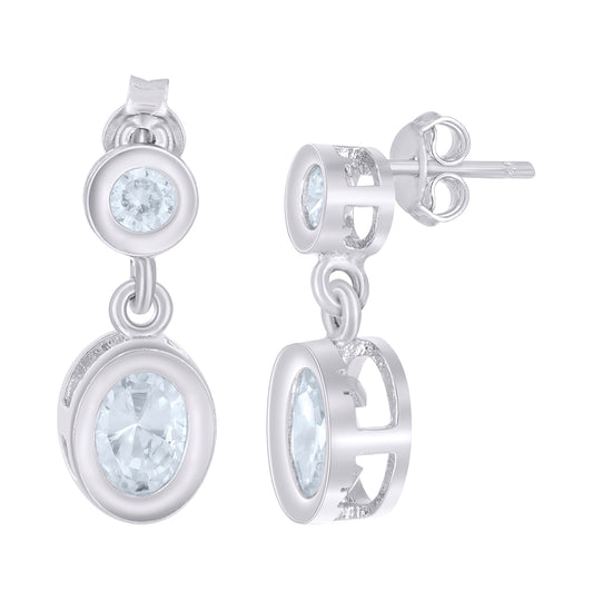 Sterling Silver Womens Round Oval Cubic-Zirconia Oval Fashion Danglers Earrings