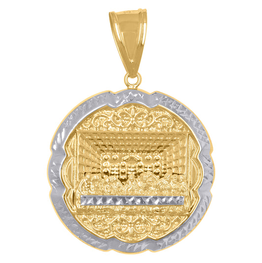 10K Gold Two-Tone Diamond-Cut Mens Last Supper Religious Medallion Charm Pendant