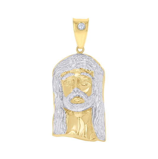 10K Two-Tone Gold Unisex Textured Jesus Face Religious Charm Pendant