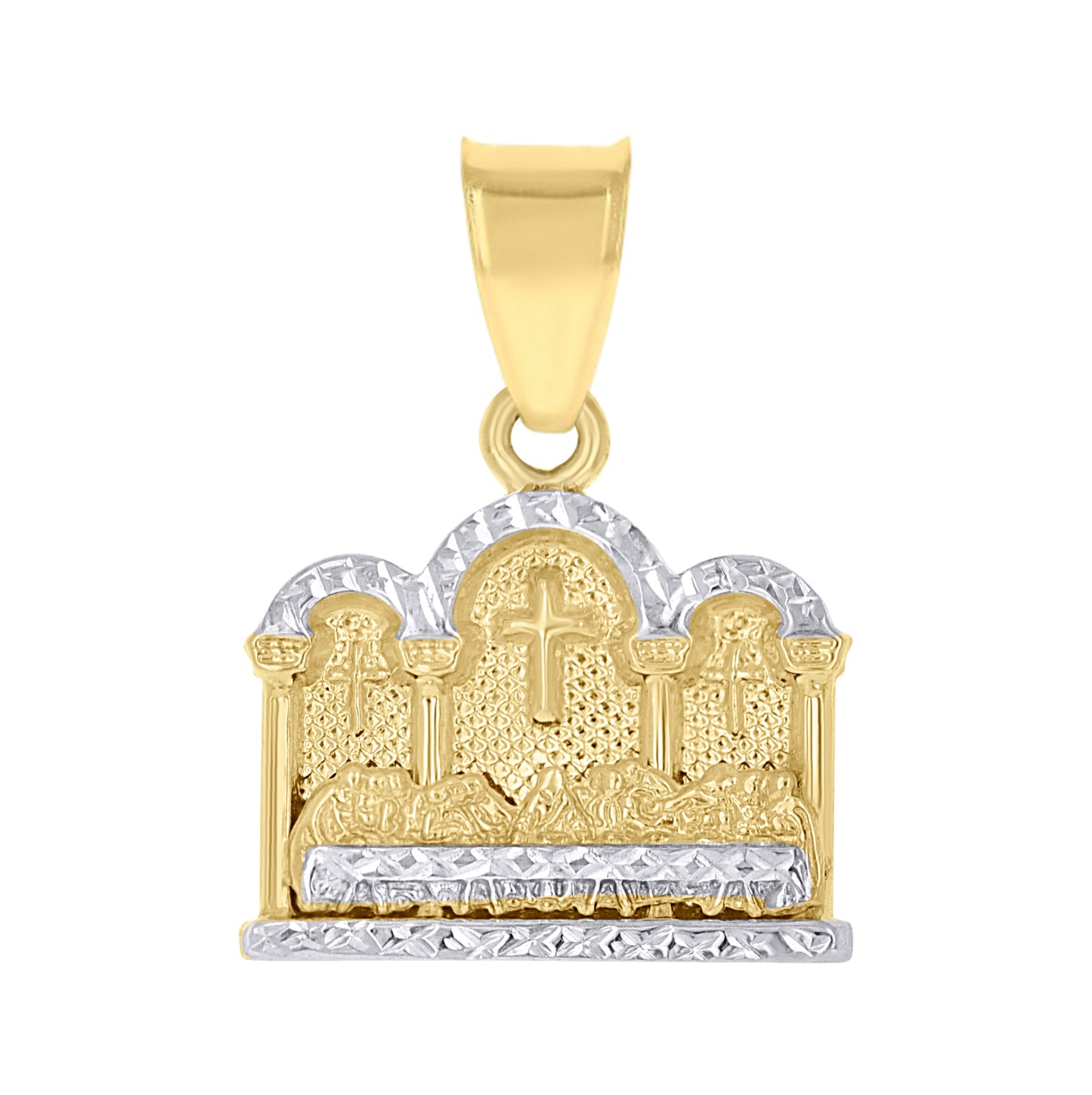 10K Gold Two-Tone Diamond-Cut Mens Last Supper Religious Charm Pendant