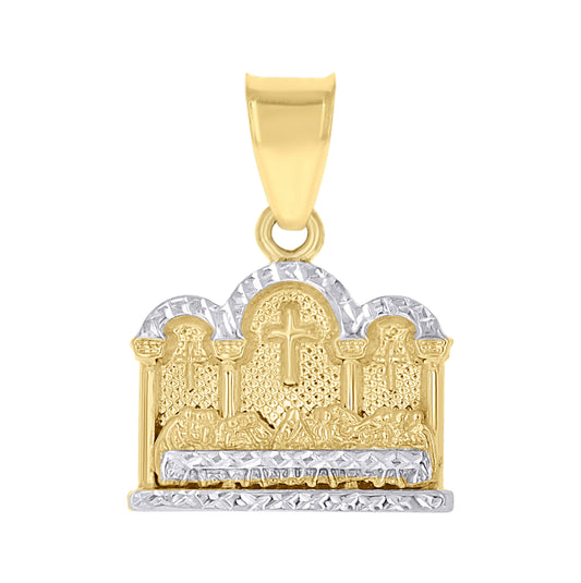 10K Gold Two-Tone Diamond-Cut Mens Last Supper Religious Charm Pendant