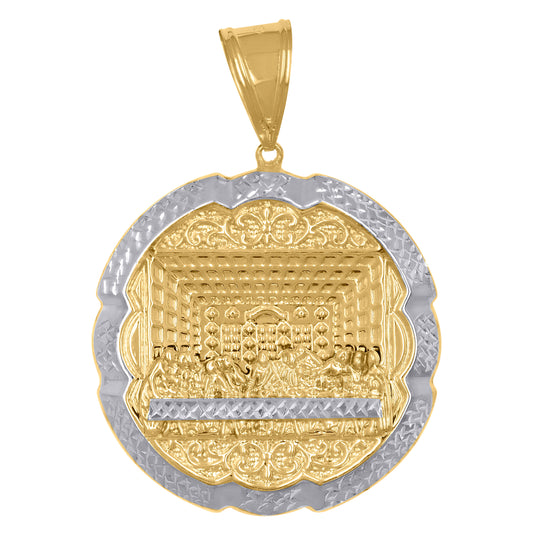 10K Gold Two-Tone Diamond-Cut Mens Last Supper Religious Medallion Charm Pendant