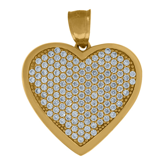 10K Yellow Gold Unisex Cubic Zirconia Heart Love & Heart Charm Pendant