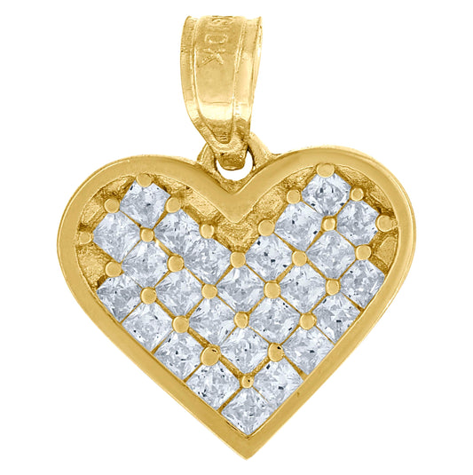 10K Yellow Gold Womens Princess Cut Cubic Zirconia Cubic-Zirconia Heart Charm Pendant