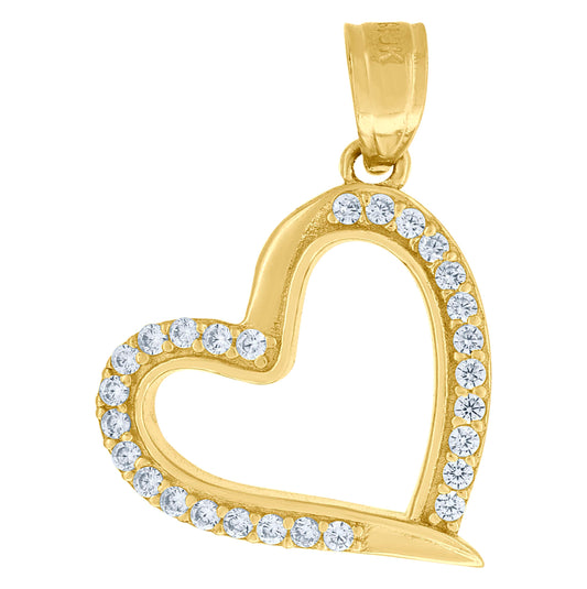 10K Yellow Gold Womens Cubic Zirconia Cubic-Zirconia Open Heart Love Charm Pendant