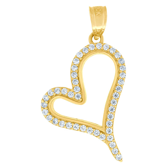10K Yellow Gold Cubic-Zirconia Womens Heart Charm Pendant