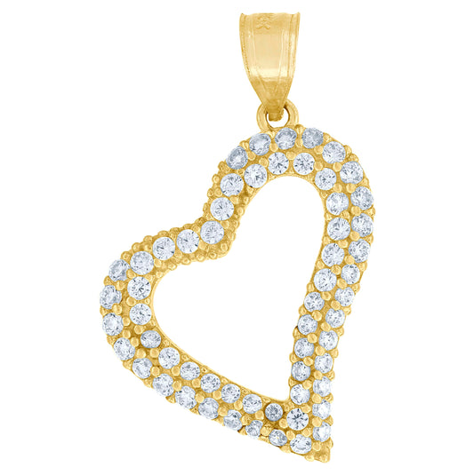10K Yellow Gold Womens Cubic Zirconia Cubic-Zirconia Open Heart Charm Pendant