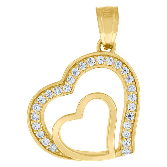 10K Yellow Gold Cubic-Zirconia Womens Heart Charm Pendant