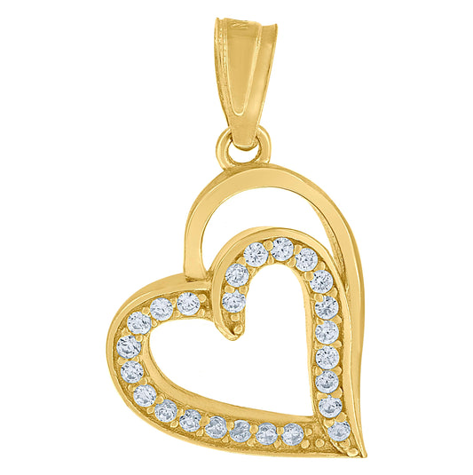 10K Yellow Gold Womens Cubic Zirconia Cubic-Zirconia Double Heart Love Charm Pendant