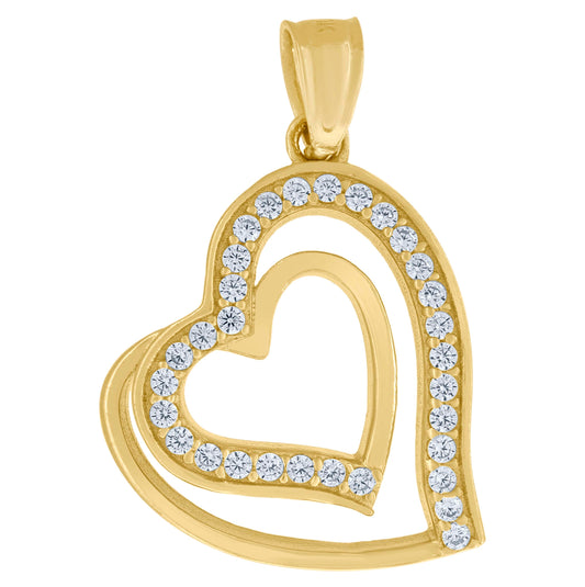 10K Yellow Gold Womens Cubic Zirconia Cubic-Zirconia Double Heart Love Charm Pendant