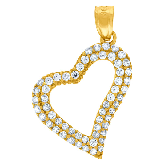 10K Yellow Gold Womens Cubic Zirconia Cubic-Zirconia Heart Charm Pendant