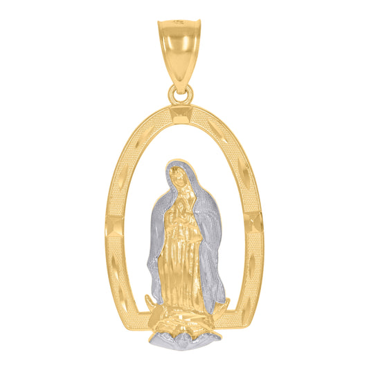 10K Two-Tone Gold Unisex Religious Guadalupe Charm Pendant