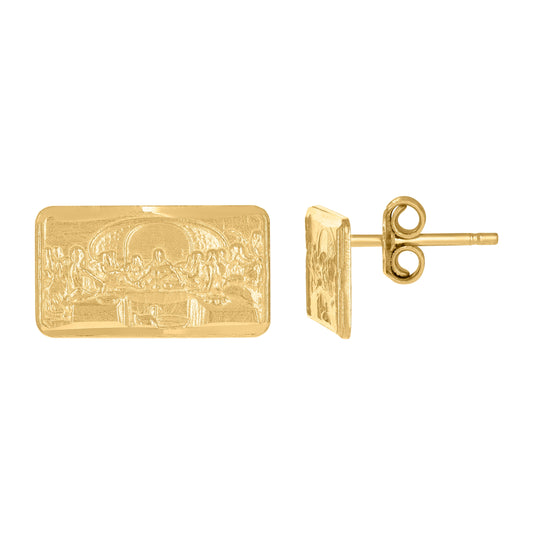 10K Yellow Gold Textured Womens Last Supper 16mm X 9mm Religious Push Back Studs