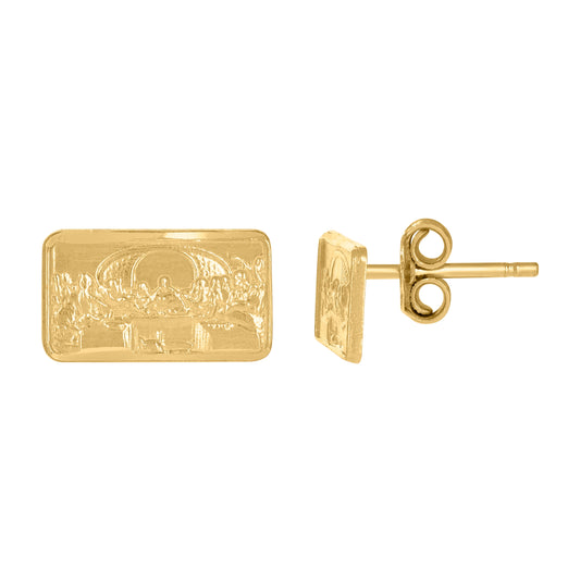 10K Yellow Gold Textured Mens Last Supper 12.5mm X 7mm Religious Push Back Studs