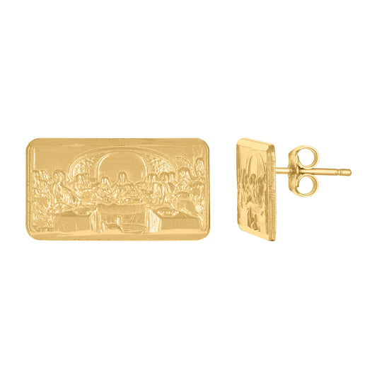 10K Yellow Gold Womens Diamond Cut Last Supper Religious Stud Earrings