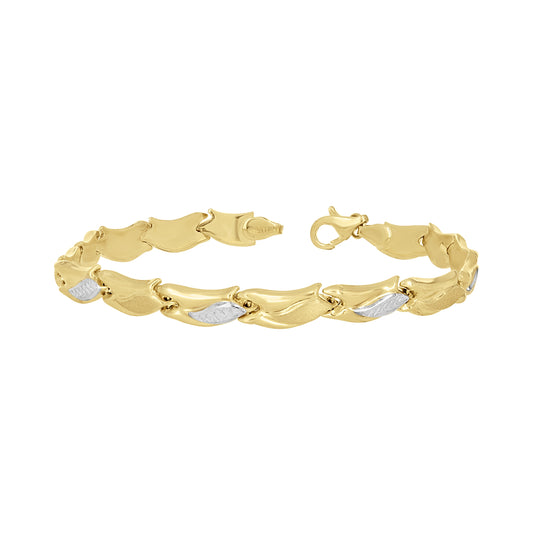 10K Two-Tone Gold Womens Fish Motif Link Bracelet Size 8 Inches