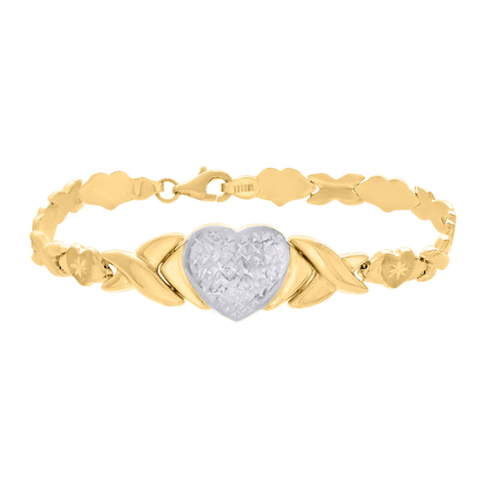 10K Two-tone Gold Womens Heart Link 7" Bracelet