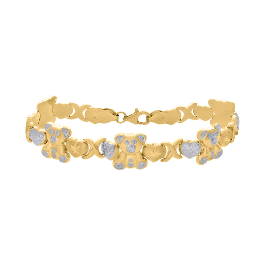 10K Two-tone Gold Womens Teddy Bear Link 7" Bracelet