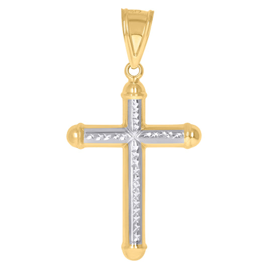 10K Two-Tone Gold Unisex Textured Cross Religious Charm Pendant