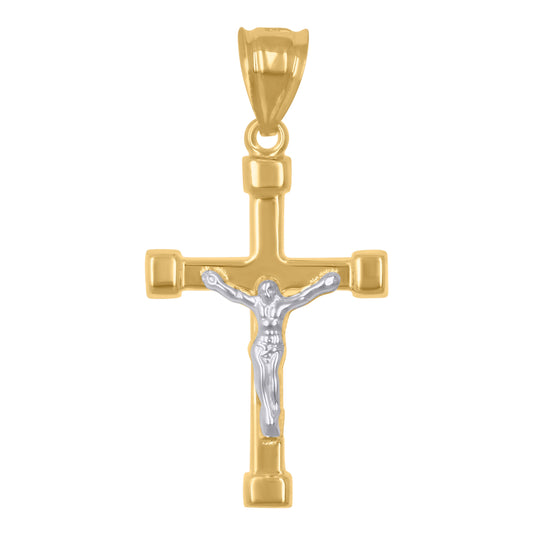 10K Two-Tone Gold Unisex Inri Crucifix Cross Religious Charm Pendant