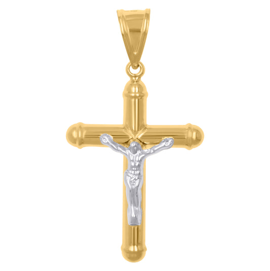 10K Gold Two-Tone Mens Cross Crucifix Religious Charm Pendant