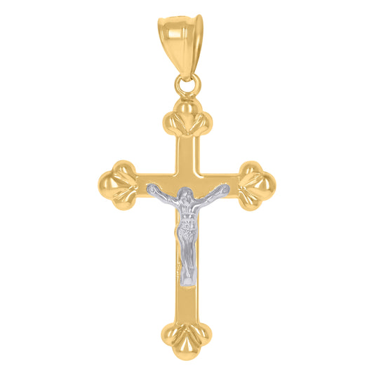 10K Gold Two-Tone Mens Cross Crucifix Religious Charm Pendant