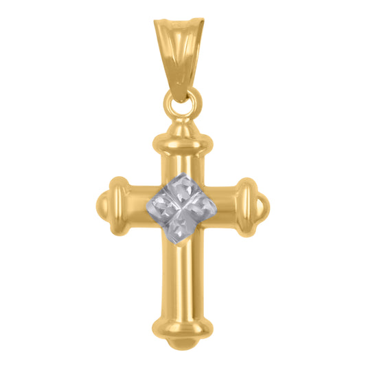 10K Gold Two-Tone Diamond-Cut Unisex Cross Religious Charm Pendant