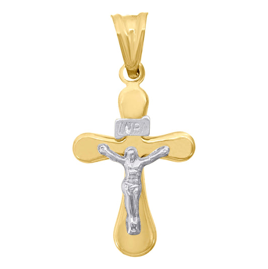10K Gold Two-Tone Unisex Cross Crucifix Religious Charm Pendant