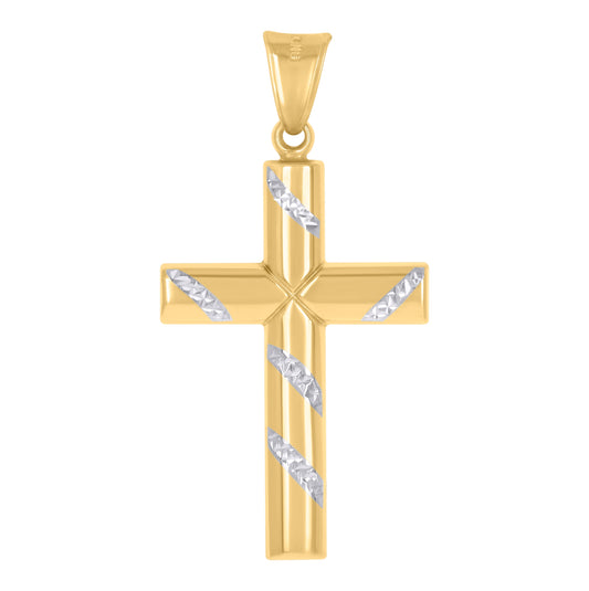 10K Two-Tone Gold Unisex Textured Cross Religious Charm Pendant