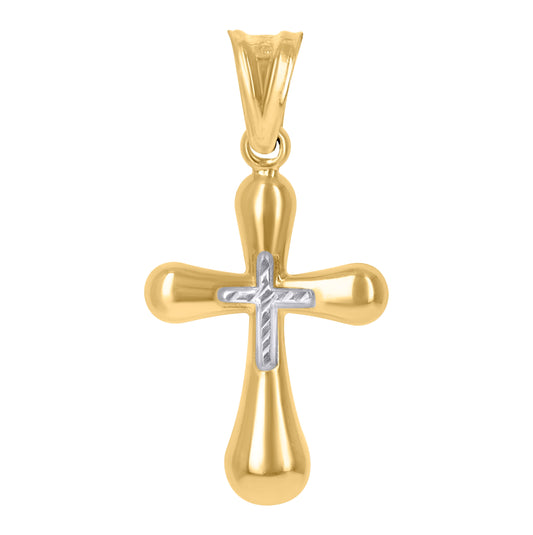 10K Two-Tone Gold Unisex Textured Cross Religious Charm Pendant