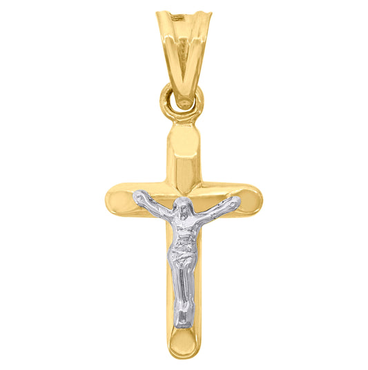 10K Gold Two-Tone Unisex Cross Crucifix Religious Charm Pendant