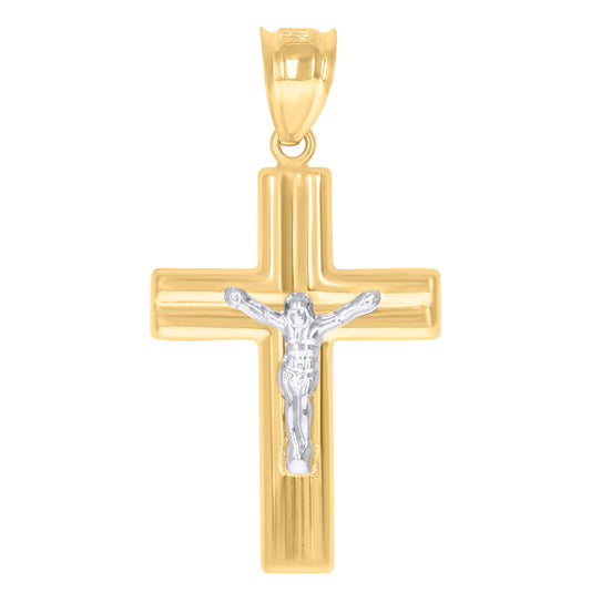10K Gold Two-Tone Mens Cross Crucifix Religious Charm Pendant