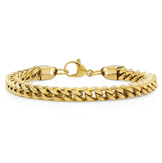 Stainless Steel Yellow-tone Mens 7mm Size 8.5 Inches Cuban Bracelet