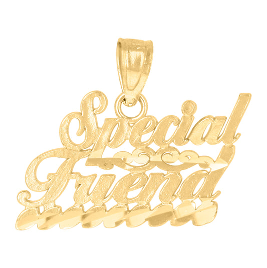 10K Yellow Gold Diamond-Cut Unisex Special Friend Letter & Words Charm Pendant